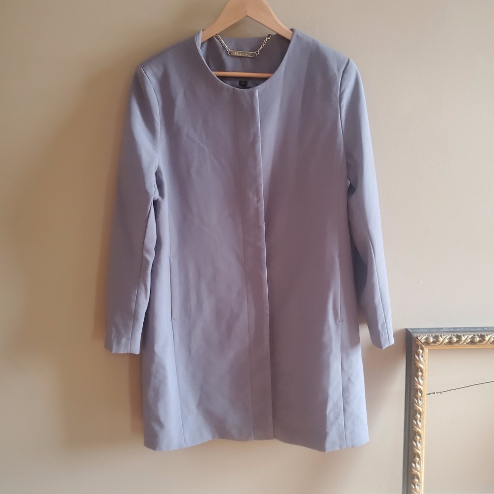 🍄🍄 NWT Iman Long Gray Snap Collarless Blazer Jacket